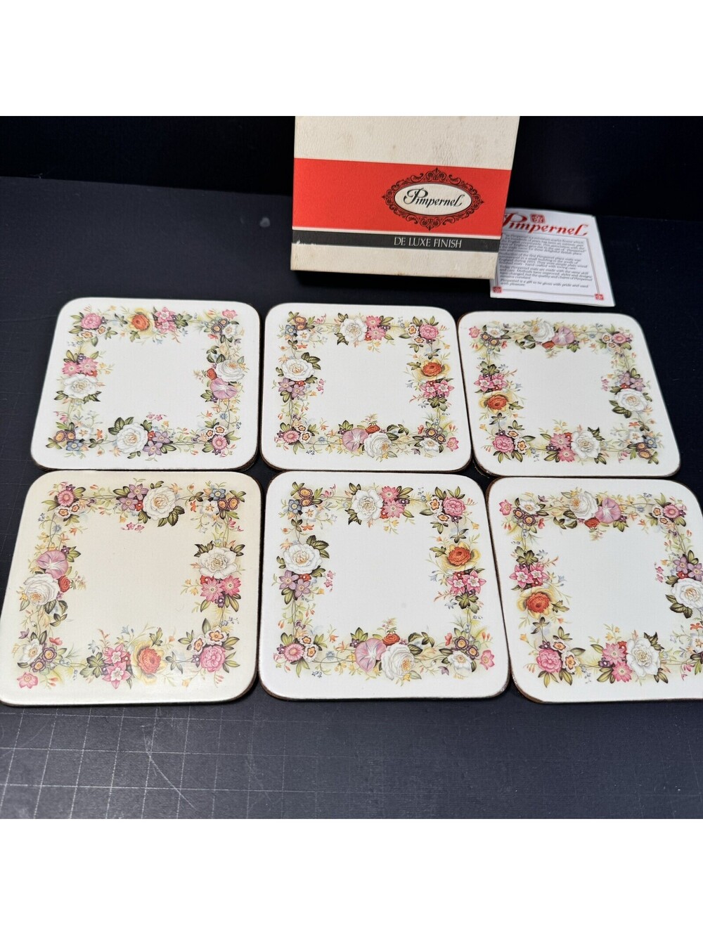 Pimpernel Victorian Set of 6 Cork Back Acrylic Square Drink Coaster Set England